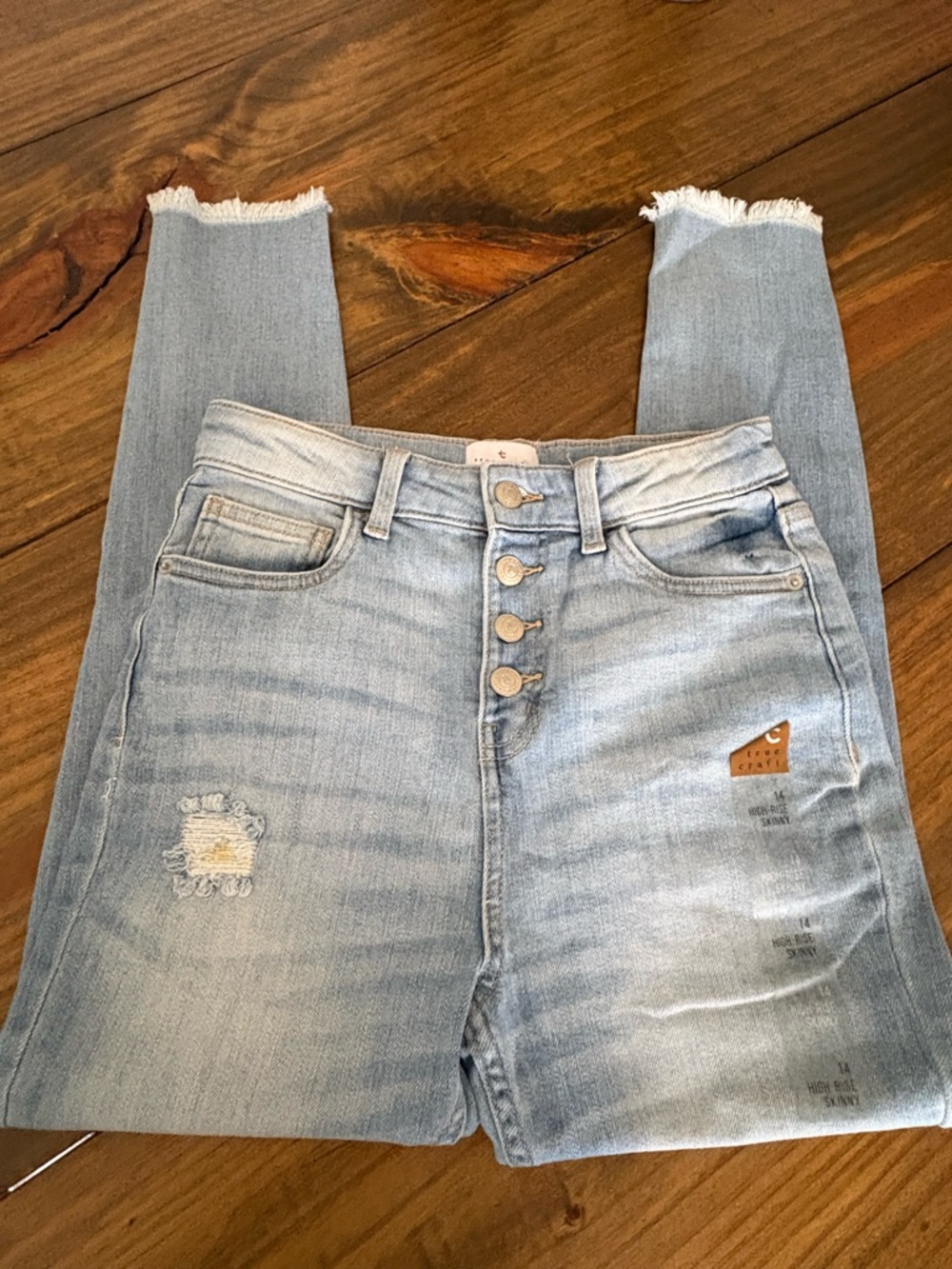 ✨True Craft Light Blue Button-Fly Distressed Kids Jeans